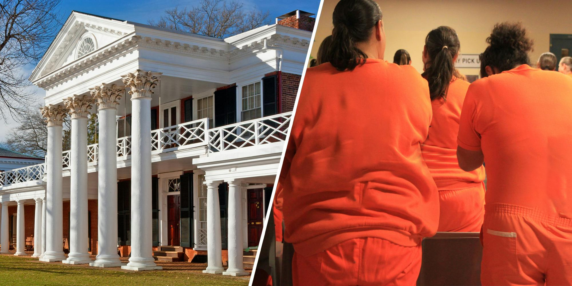 Academical Village at the University of Virginia, Charlottesville(l), Women in prison(r)