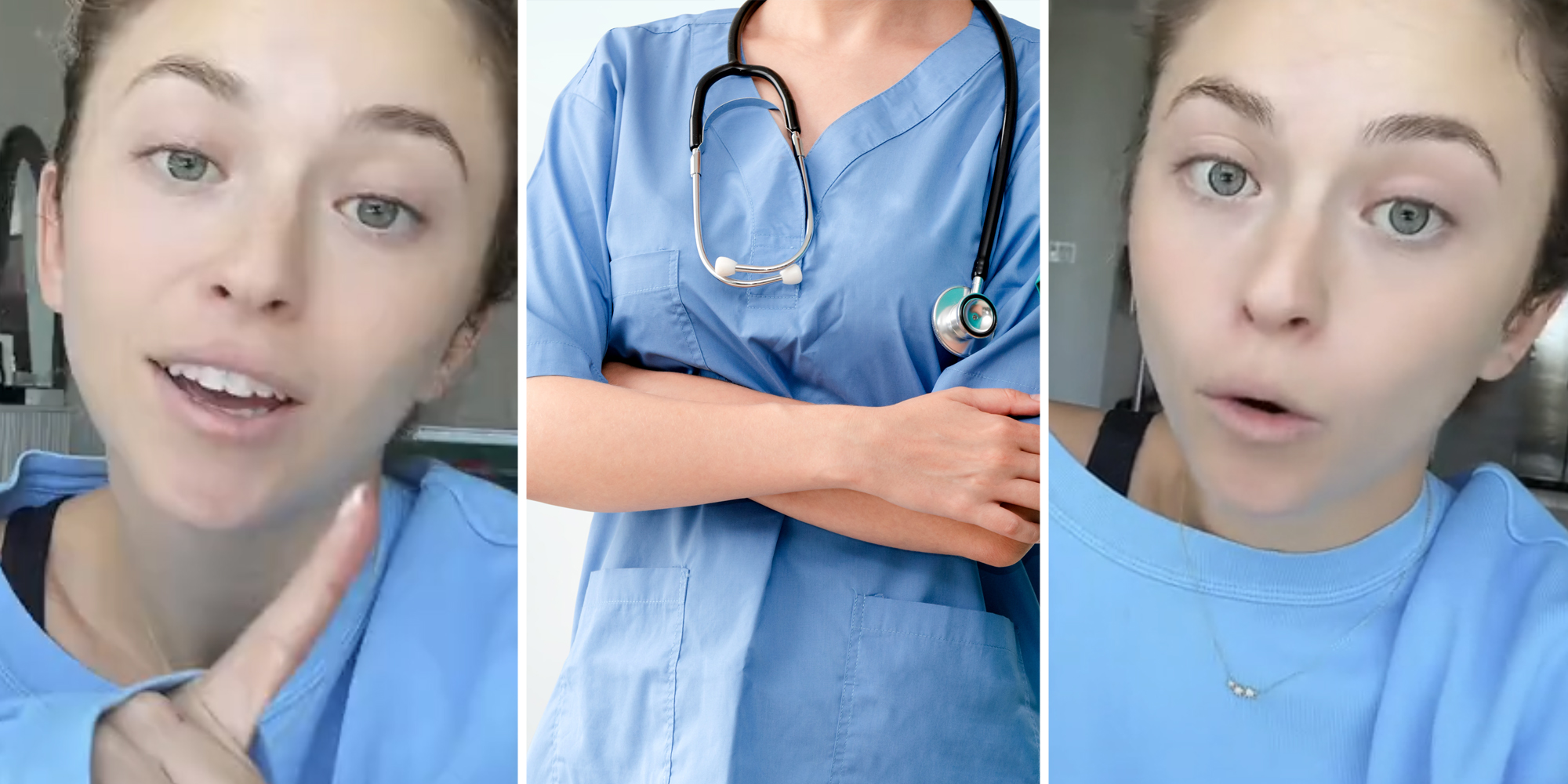 Woman talking(l+r), Doctor(c)