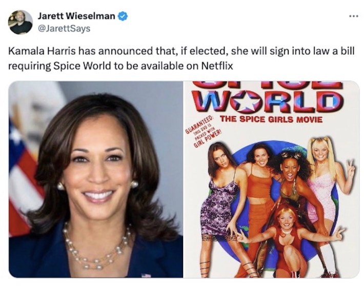 Kamala Harris has announced that, if elected meme about getting Spice World on Netflix