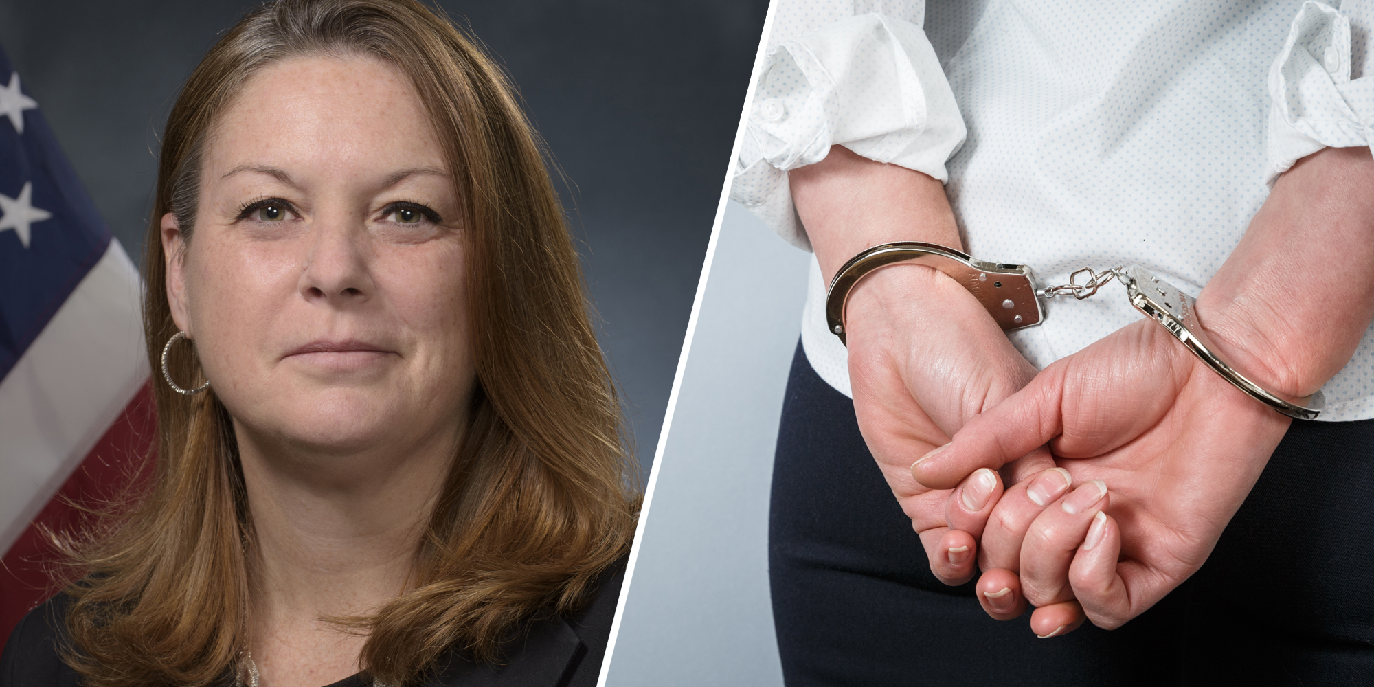 Kimberly Cheatles(l), Hands behind back in handcuffs(r)