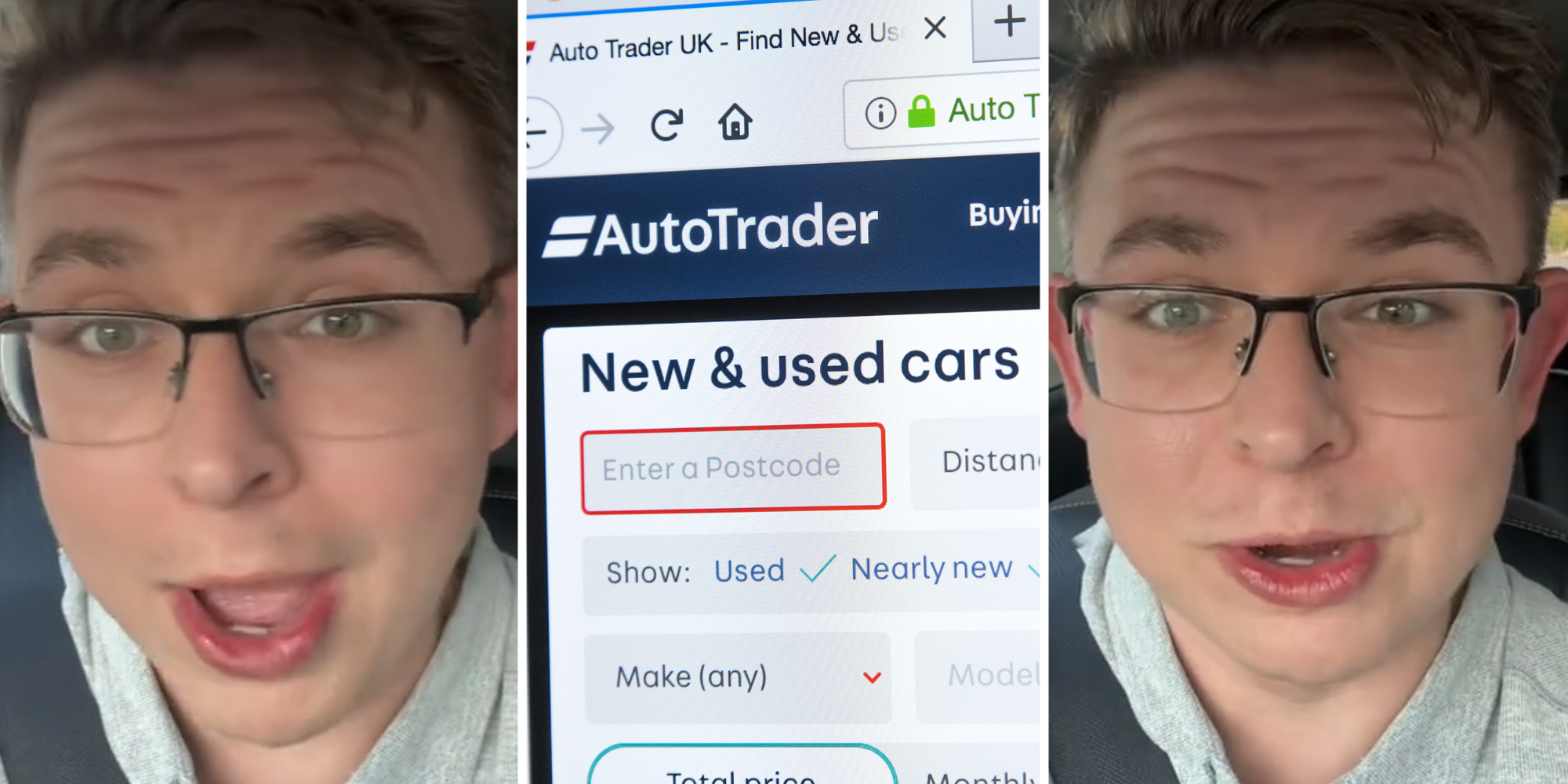 Man talking(l+r), Autotrader site(c)