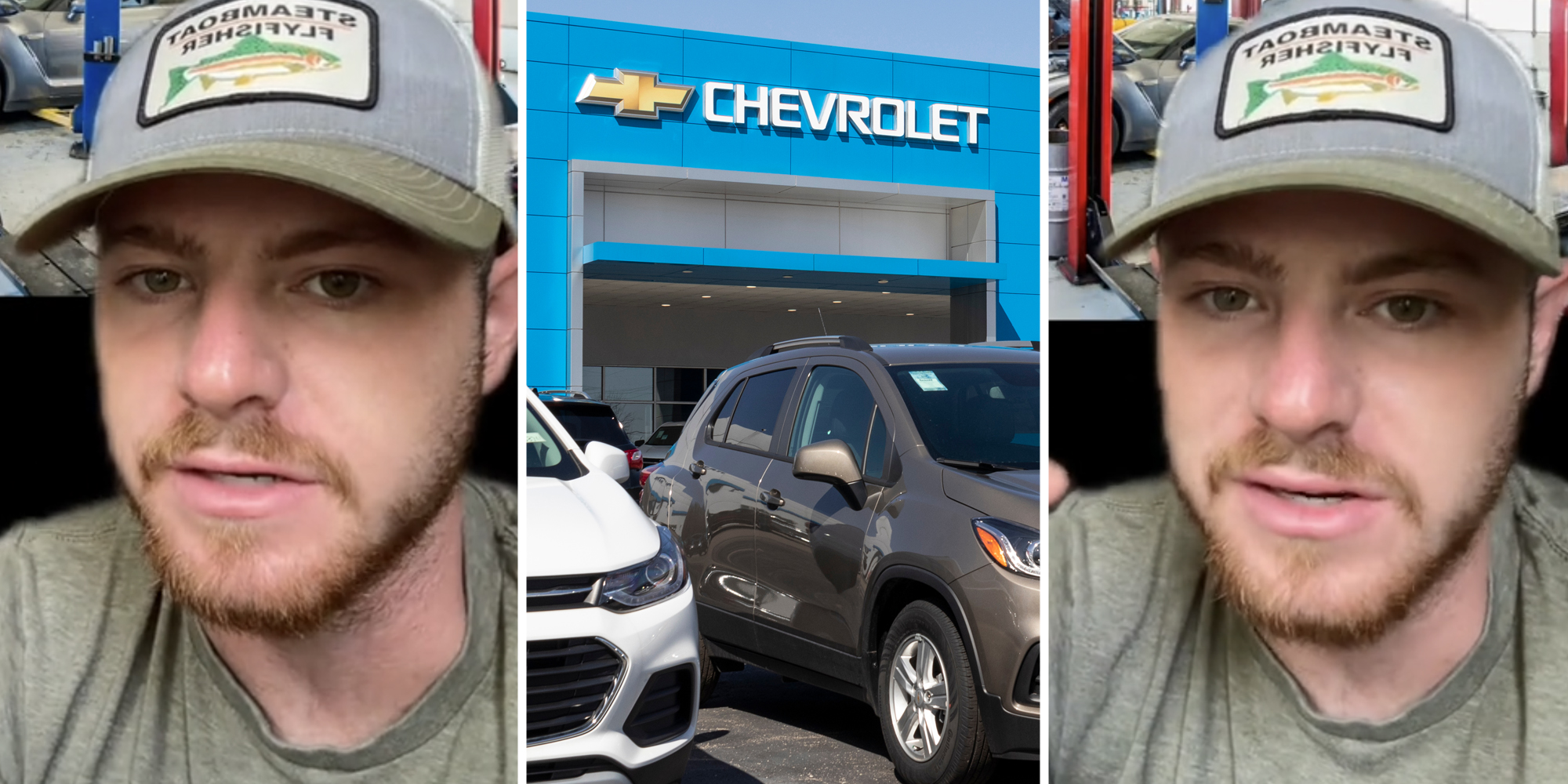 Man talking(l+r), Chevrolet lot(c)