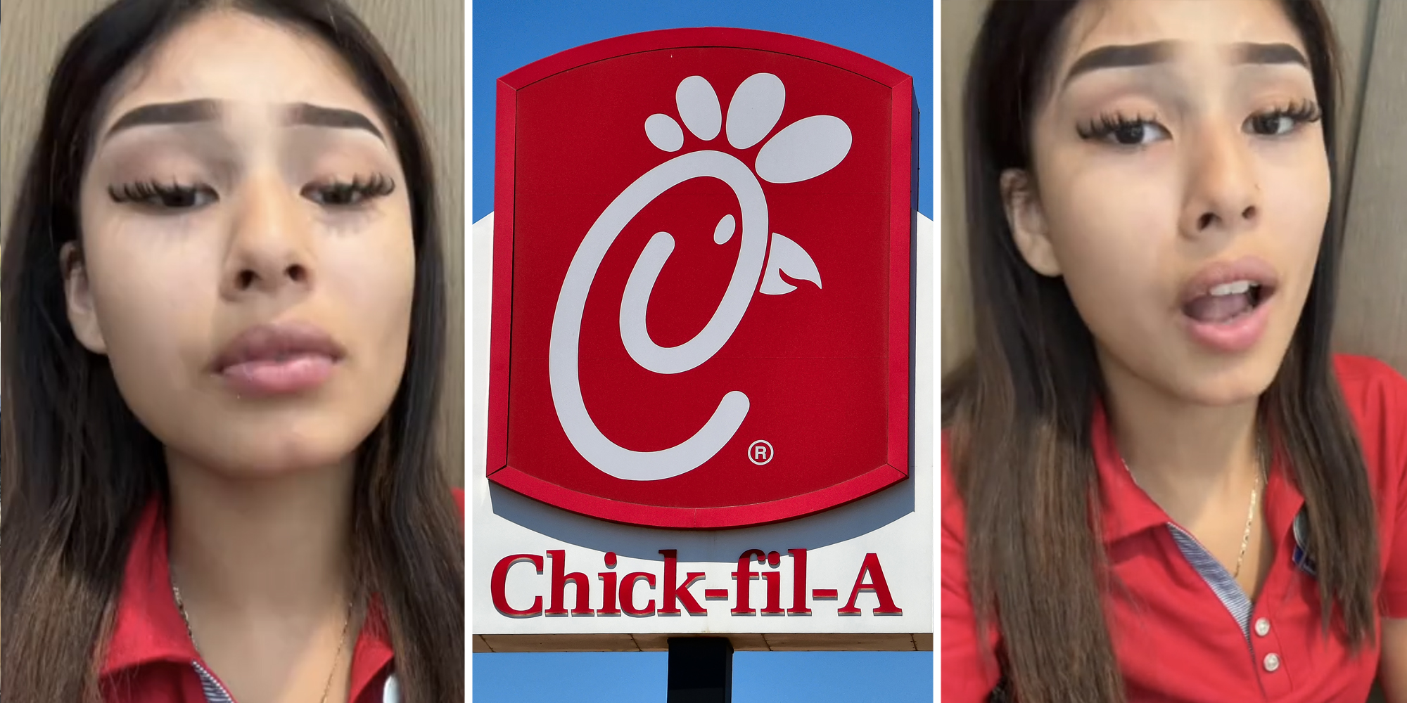 Woman talking(l+r), Chick-fil-a sign(c)