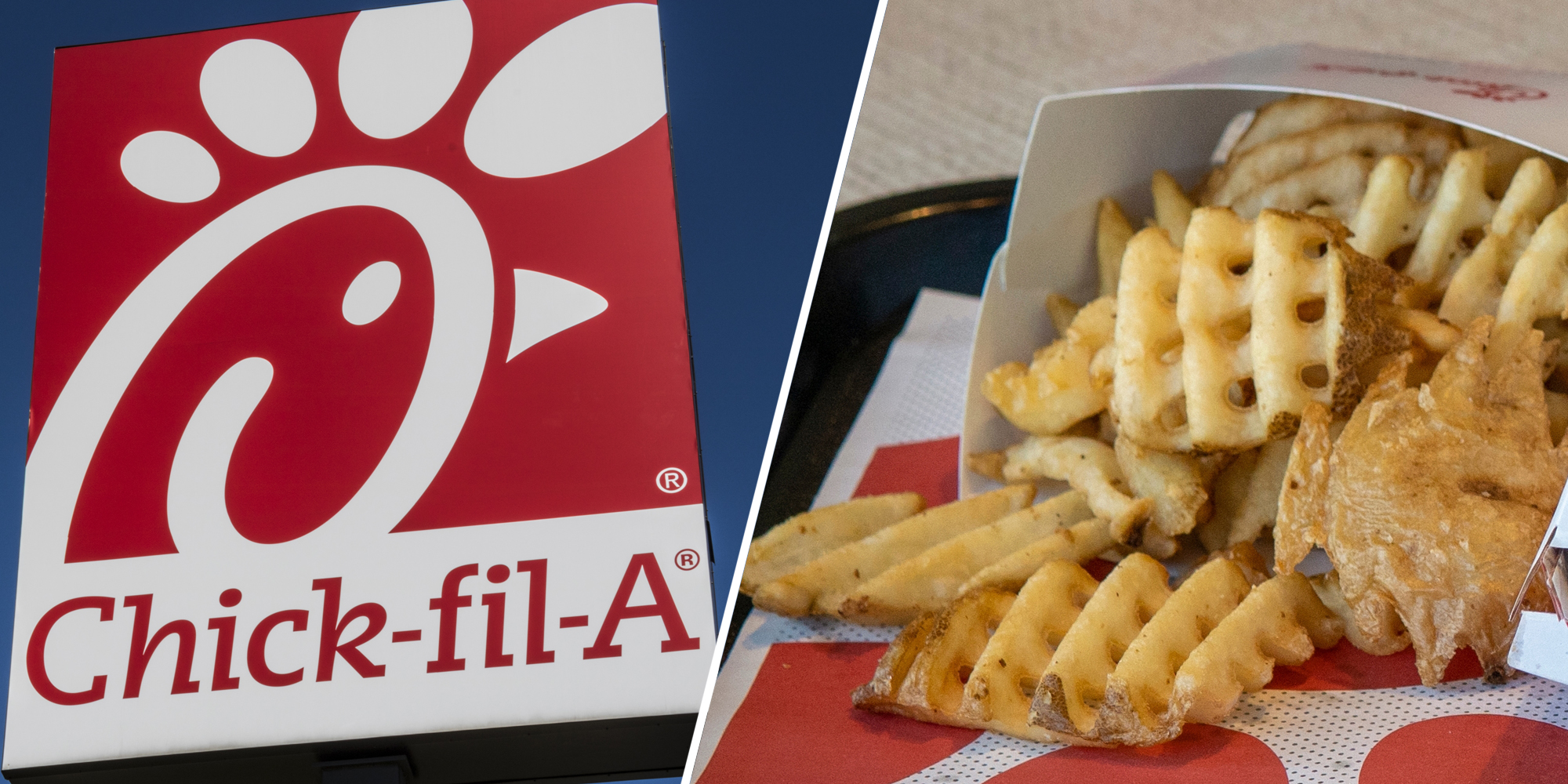Chick-fil-a sign(l), Waffle fries(c)