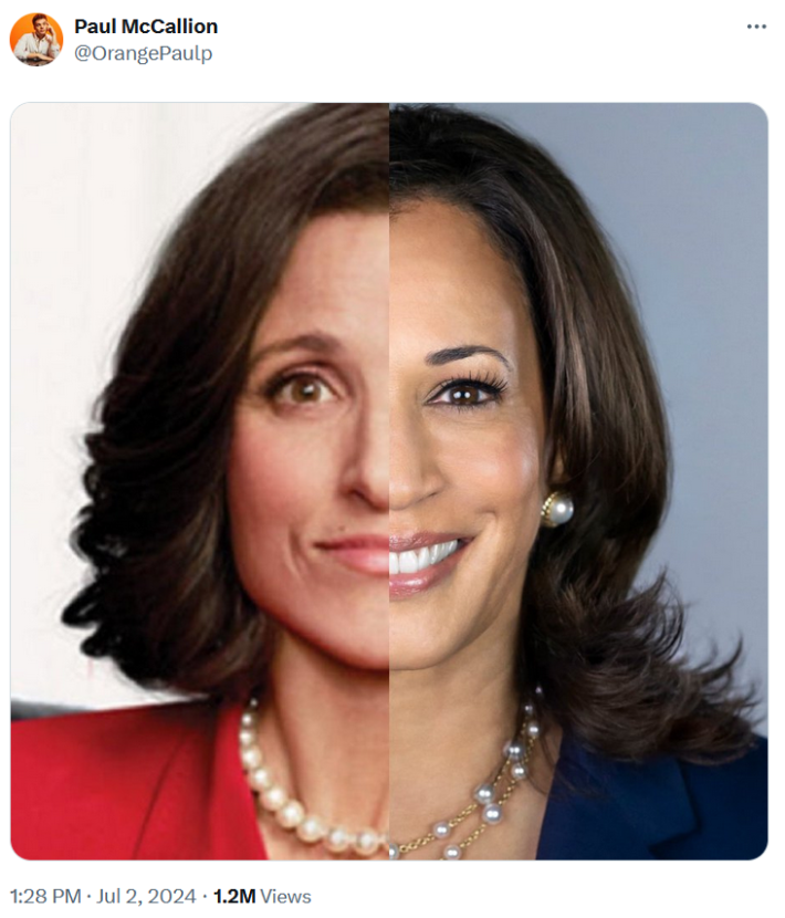 coconut tree meme split image of Kamala Harris and VEEP president