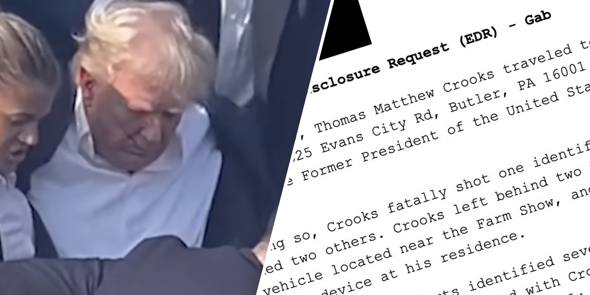 Trump after attempted assassination(l), Government doc(r)