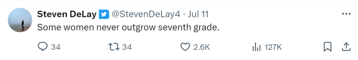 Screenshot of a tweet that reads, "Some women never outgrow seventh grade" in response to the gen z boss in a mini video