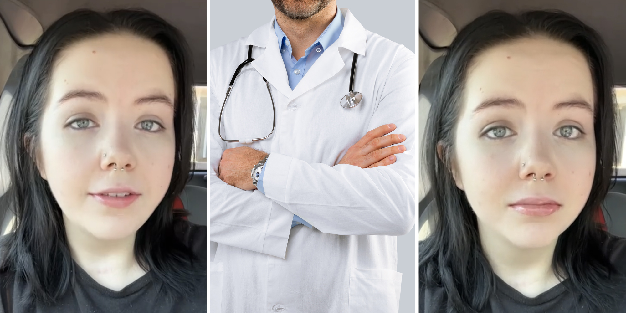 Woman talking(L+r), Doctor with arms crossed(c)