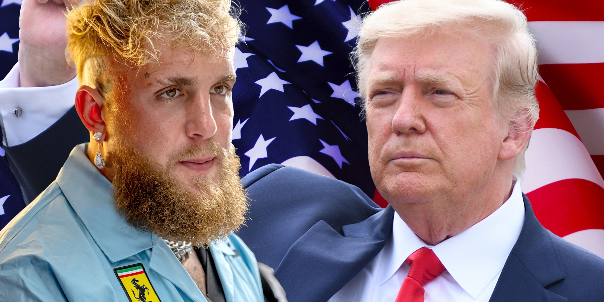 Jake Paul and Donald Trump over american flag