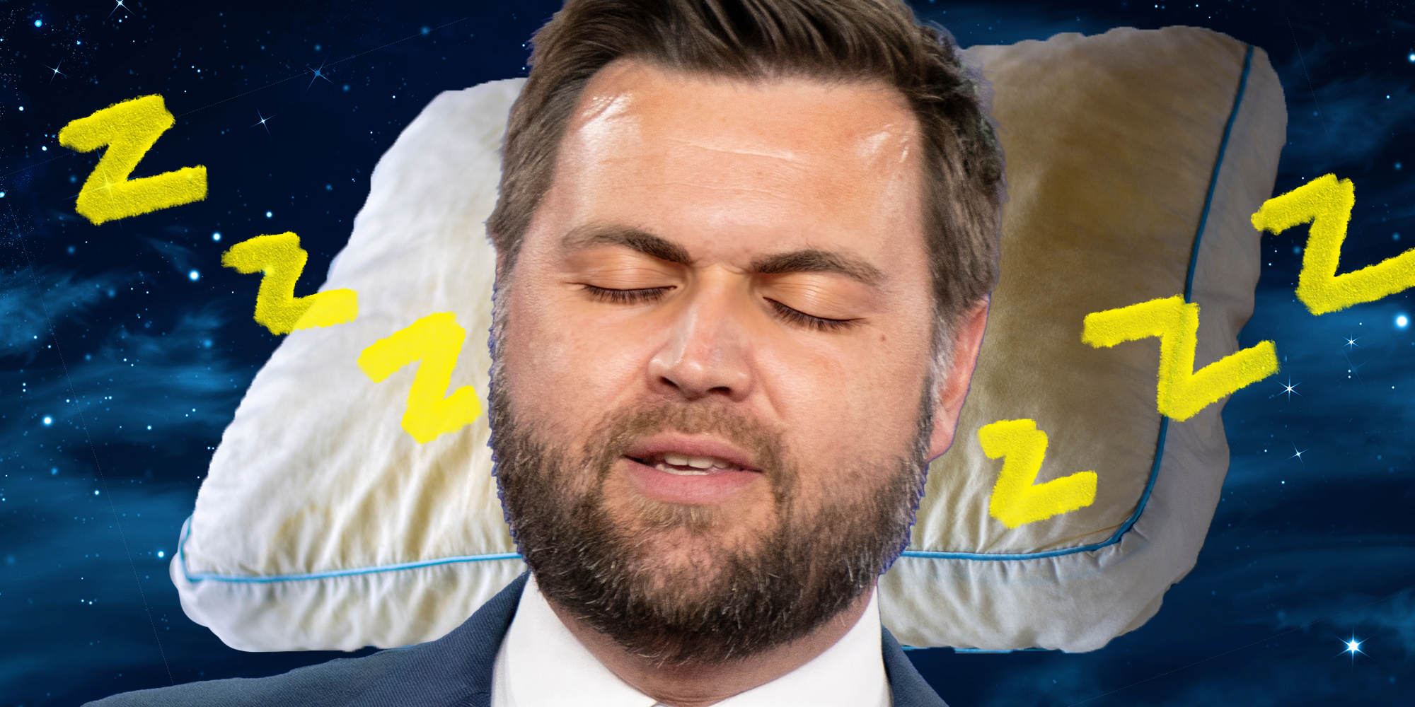 JD Vance with eyes closed, on a pillow, sleeping