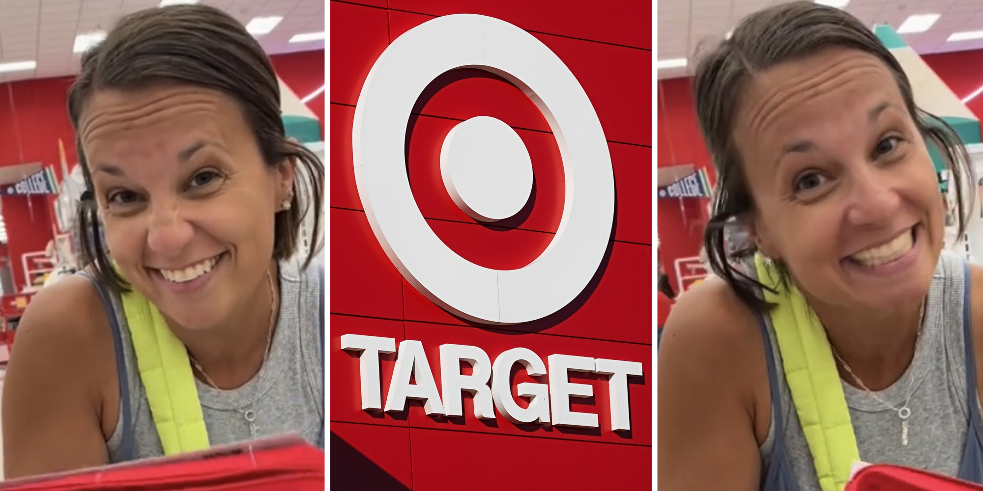 Woman talking(l+r), Target logo(c)