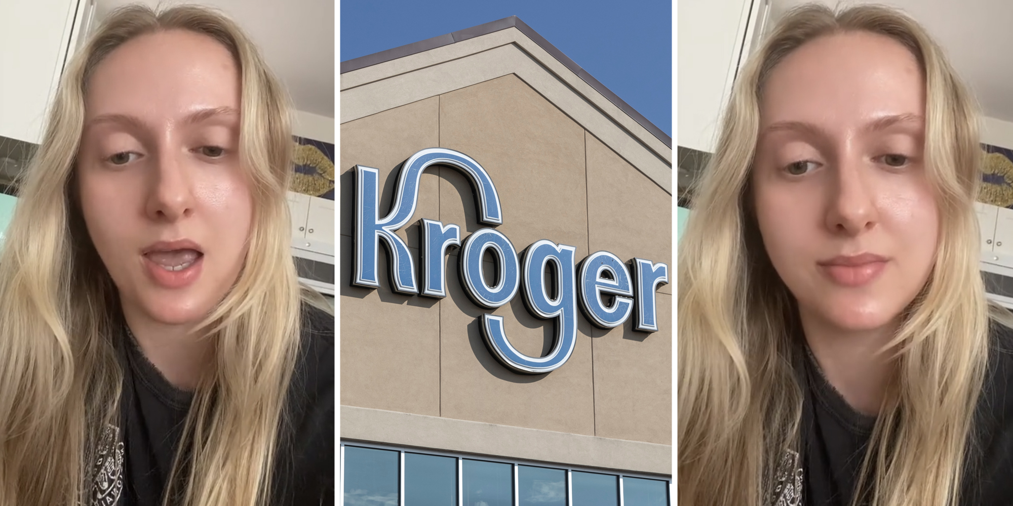 Woman talking(l+r), Kroger(c)