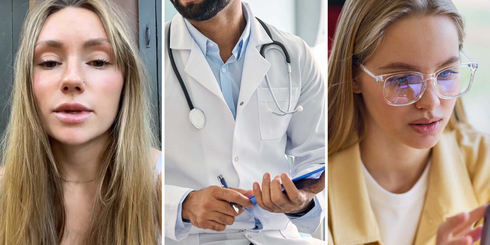 Woman talking(l), Doctor(c), Woman with glasses(r)