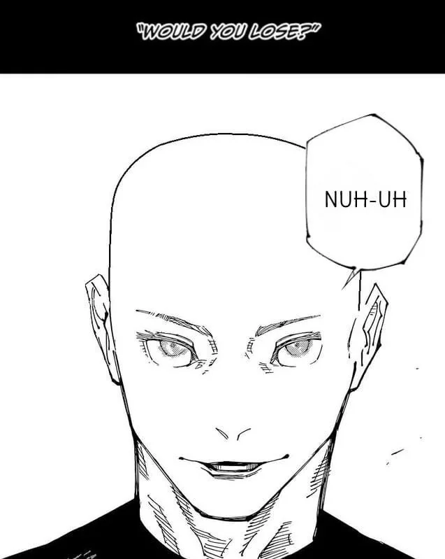 Bald Satoru Gojo saying "nuh-uh" instead of "nah I'd win."