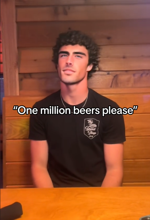 Handsome man saying "One million beers please."