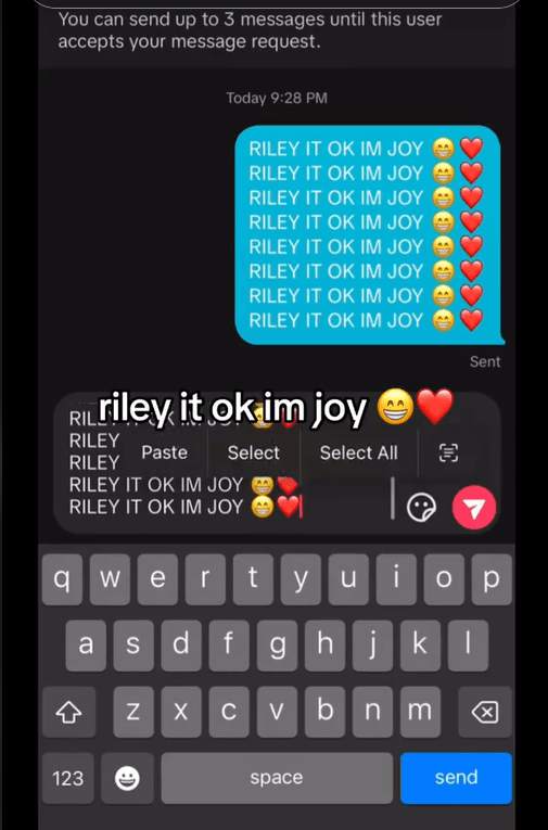 Riley it ok I'm Joy text message spam.