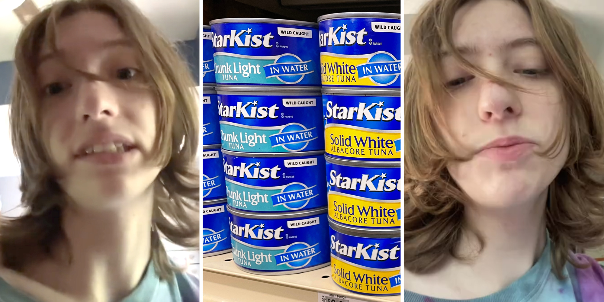 Person talking(l+r), Starkist(c)