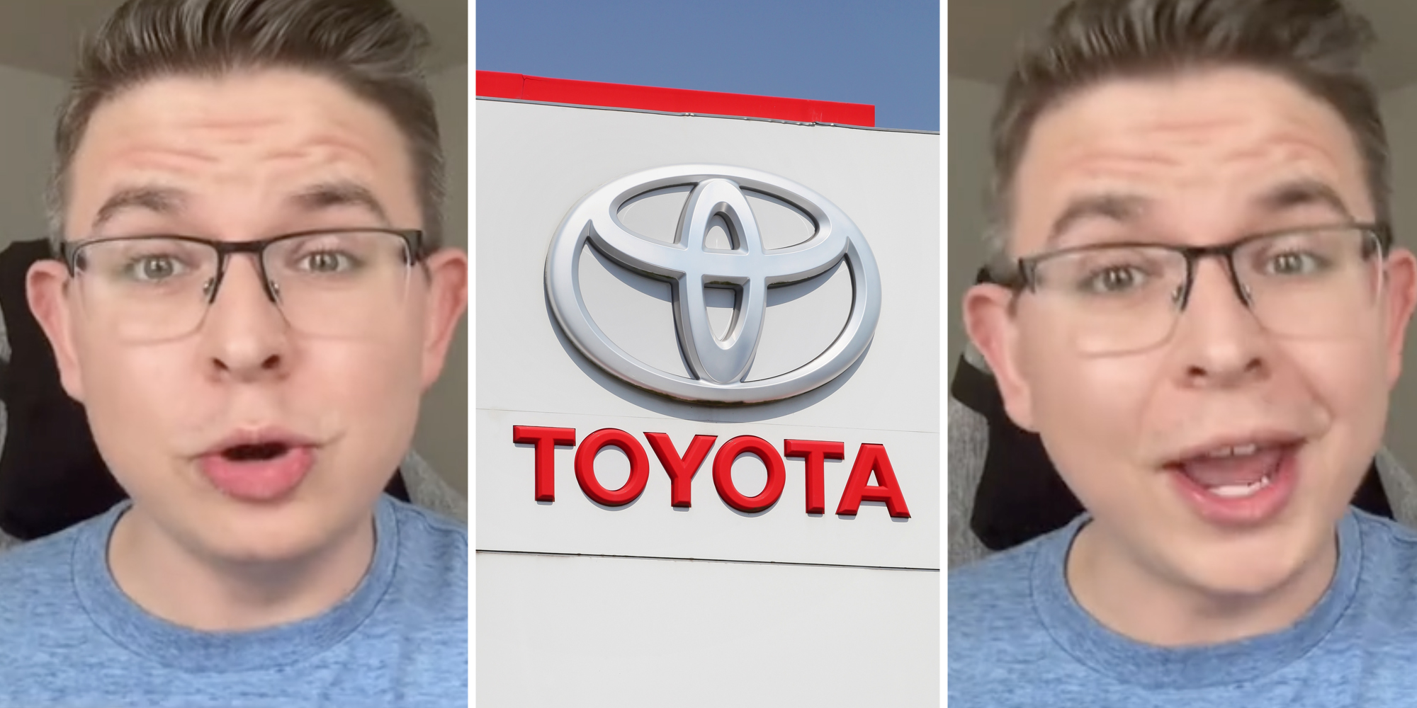 Man talking(l+r), Toyota sign(c)