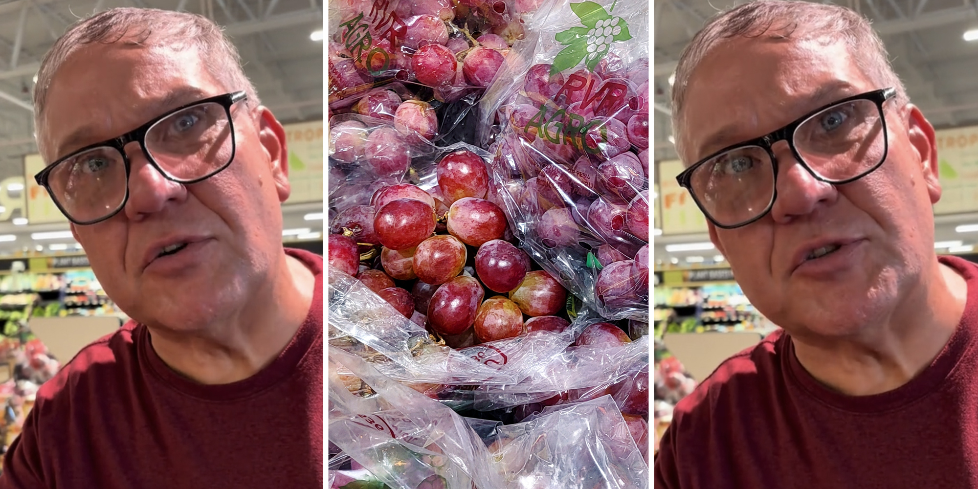 Man talking(l+r), Grapes(C)