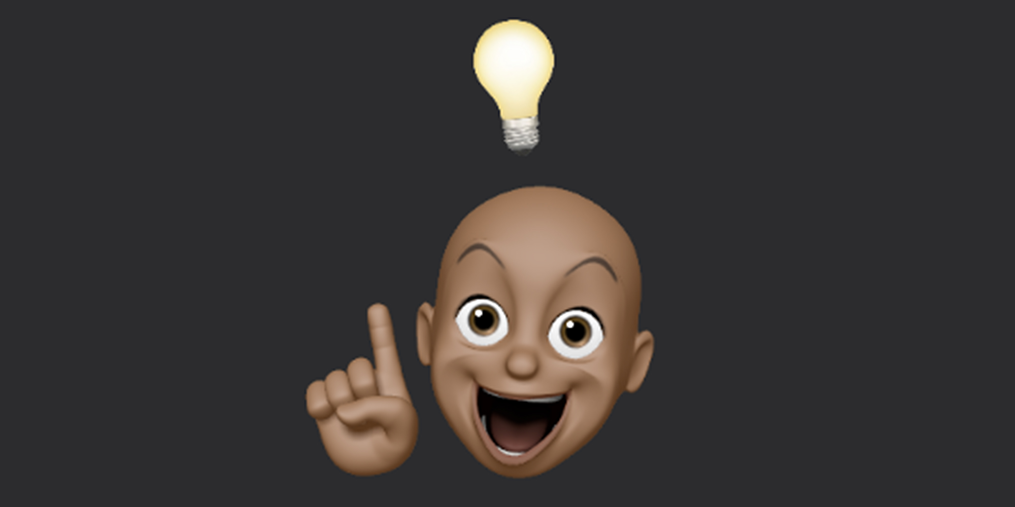 emoji of bald child with pointing finger and light bulb