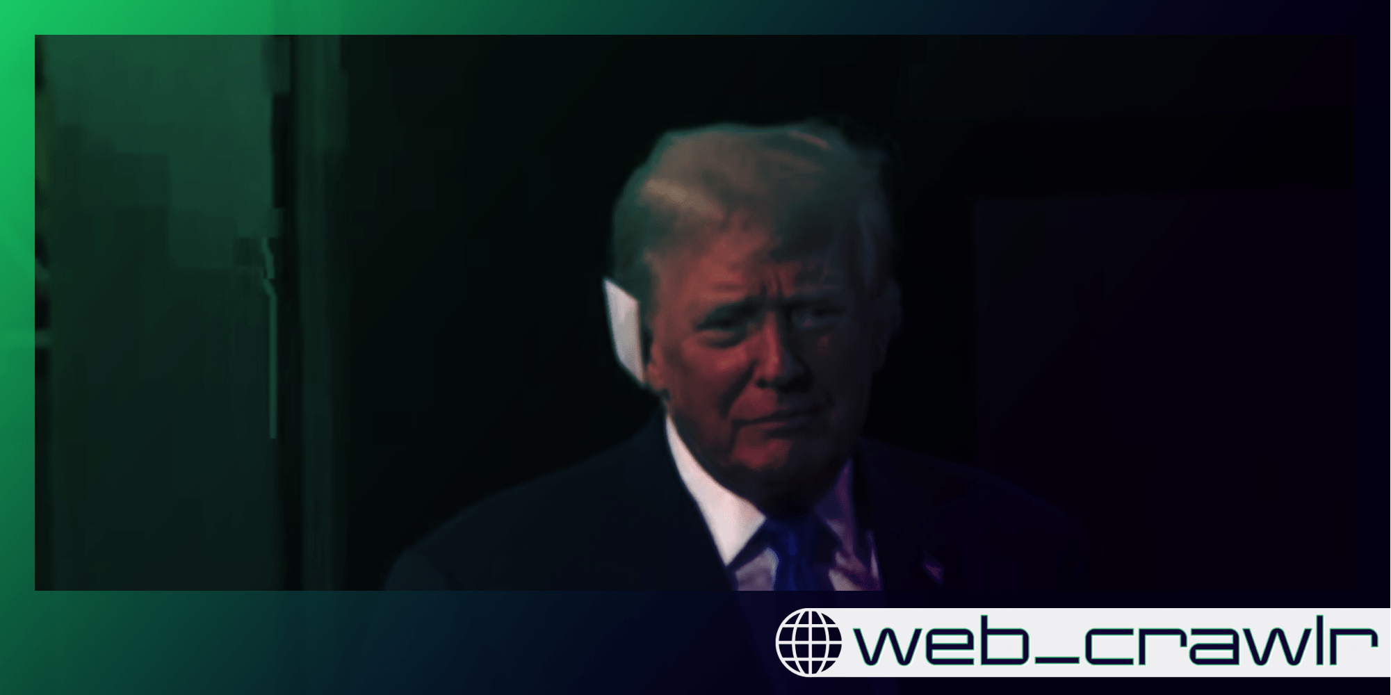 Donald Trump with a bandage over his ear. The Daily Dot newsletter web_crawlr logo is in the bottom right corner.