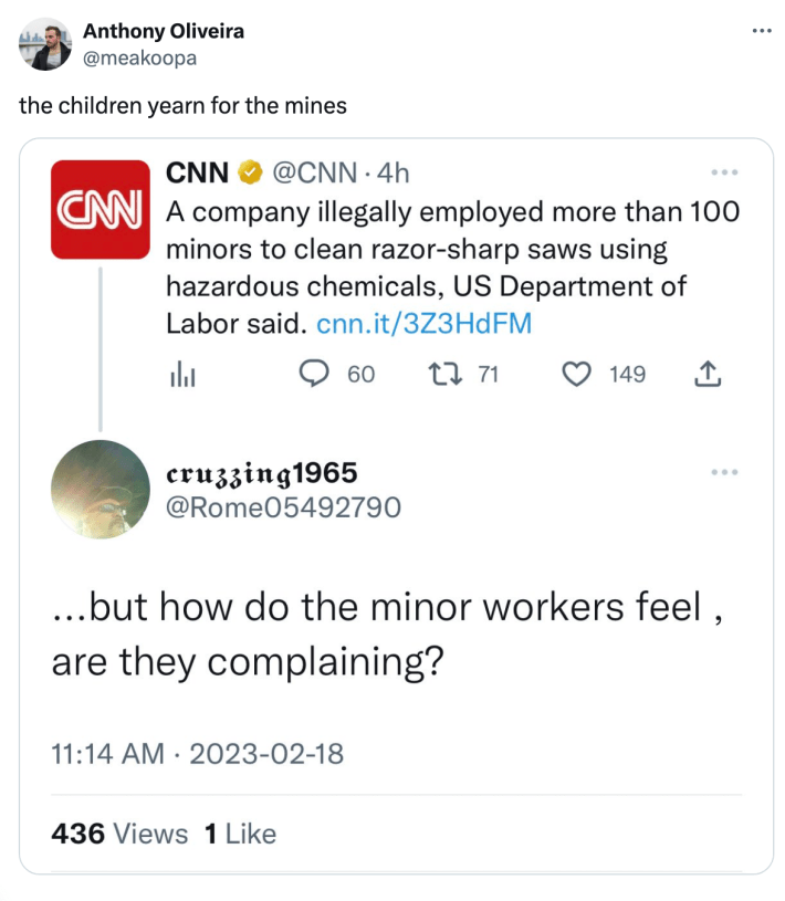 The children yearn for the mines meme posted on twitter by @meakoopa