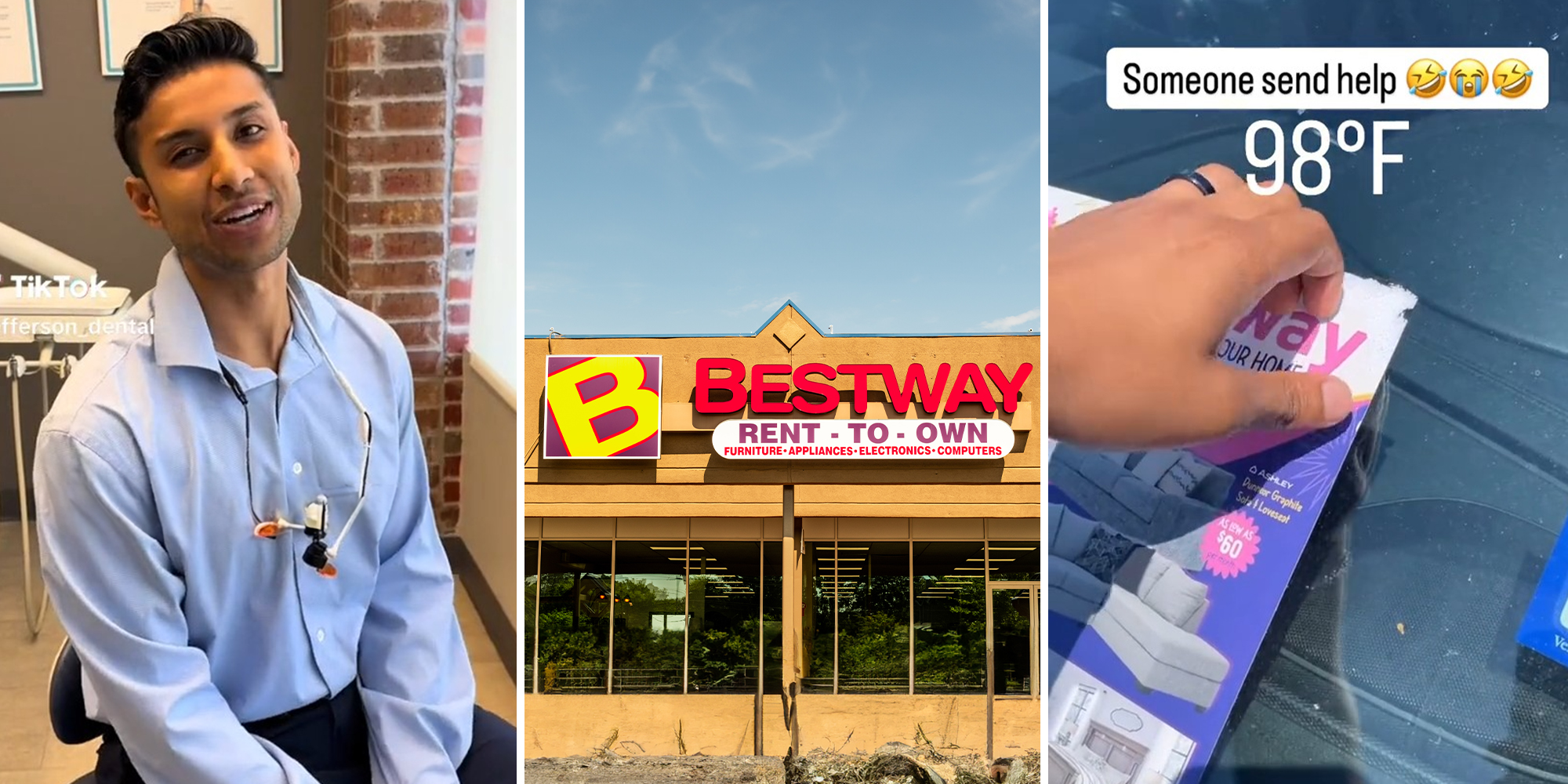 Driver says it’s so hot in Texas that this Bestway Furniture ad is now sealed to his windshield