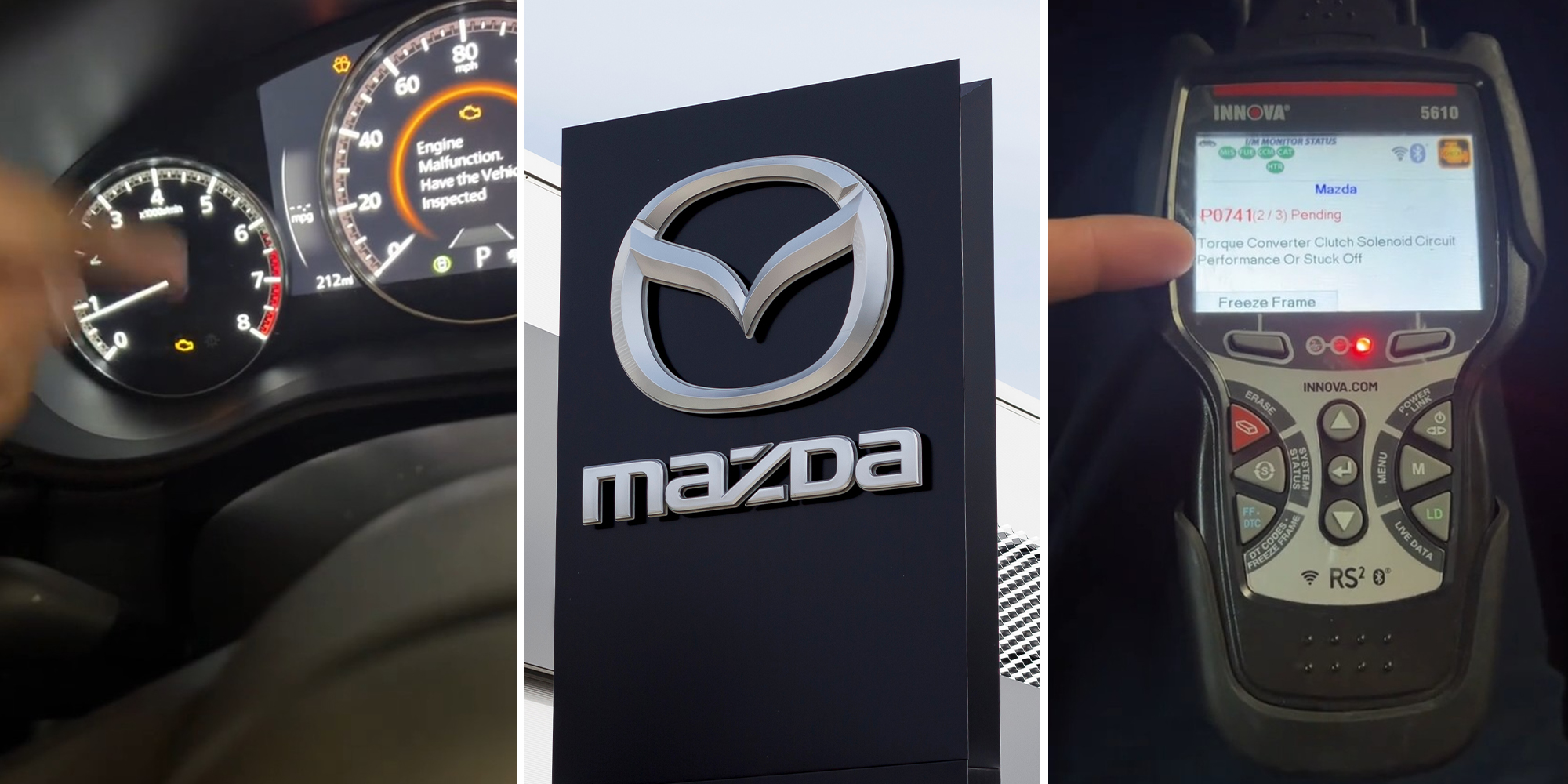 Mazda driver shows his check engine light came on at only 212 miles