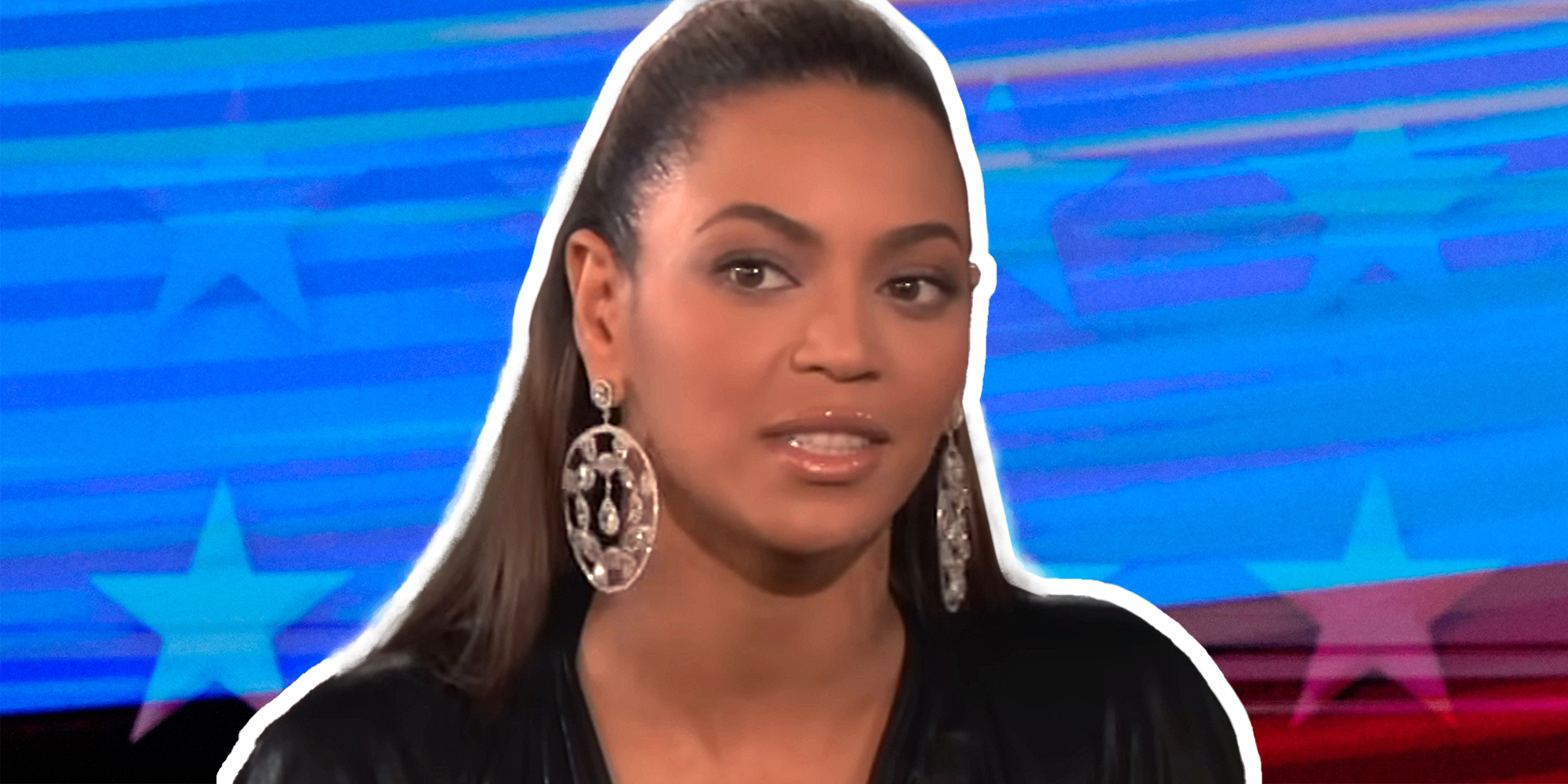 Beyonce in front of DNC background