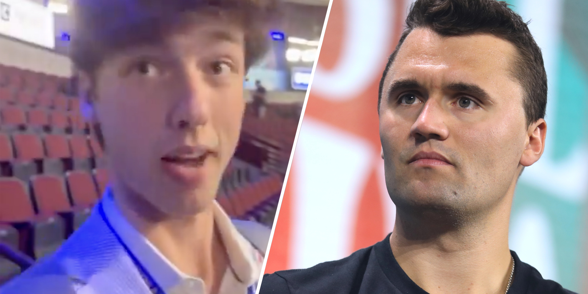 Man talking(l), Charlie Kirk(r)