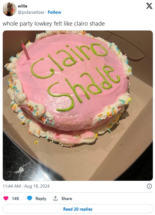 "whole party lowkey felt like clairo shade" tweet