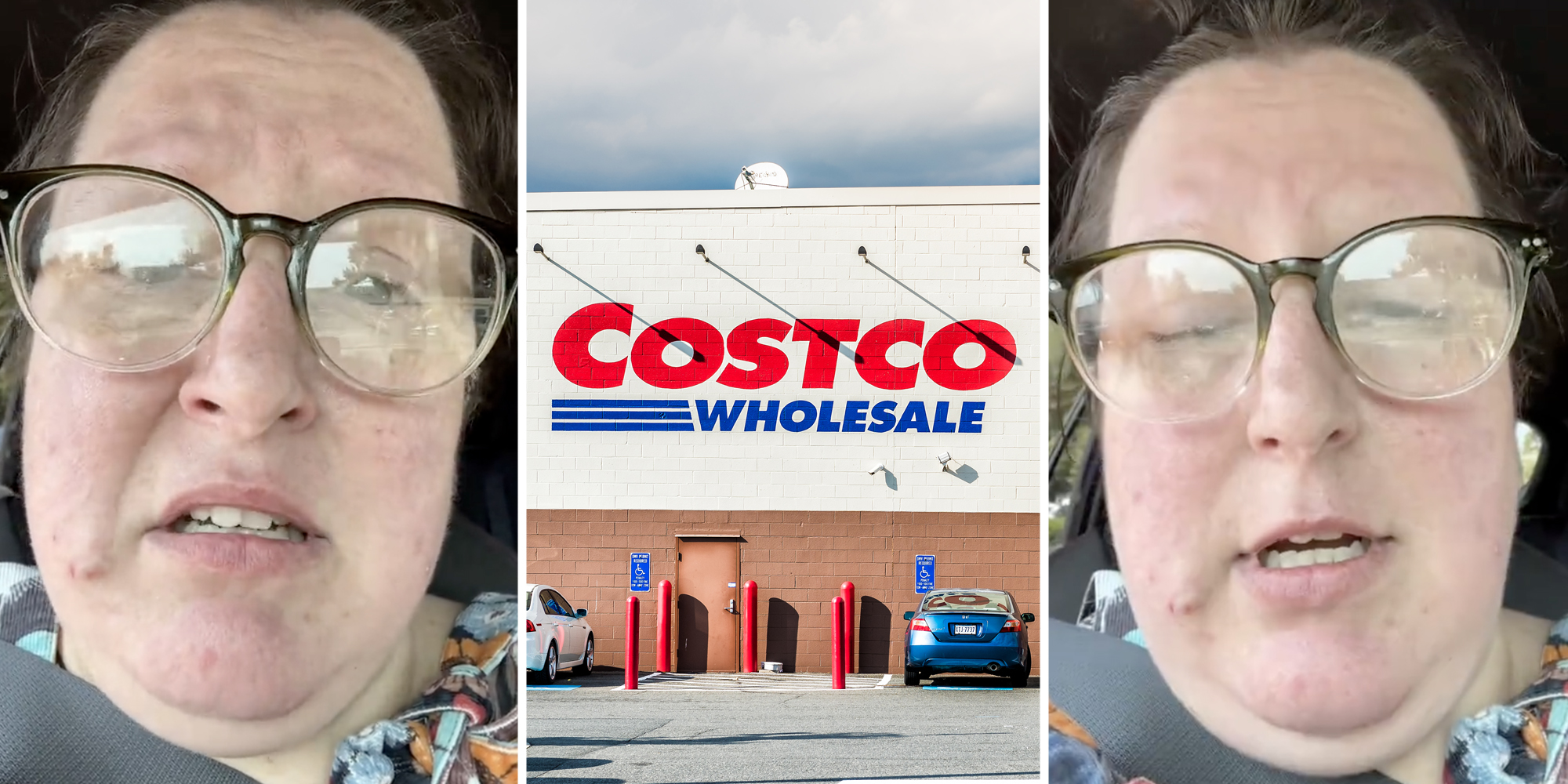 Woman talking(l+r), Costco(c)