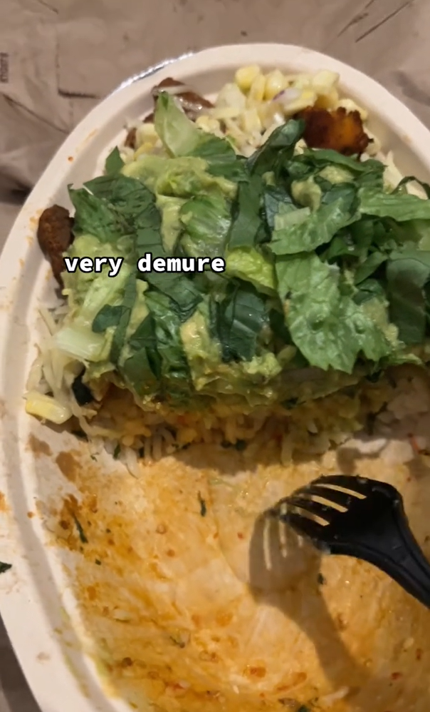 Very Demure TikTok meme about eating Chipotle.