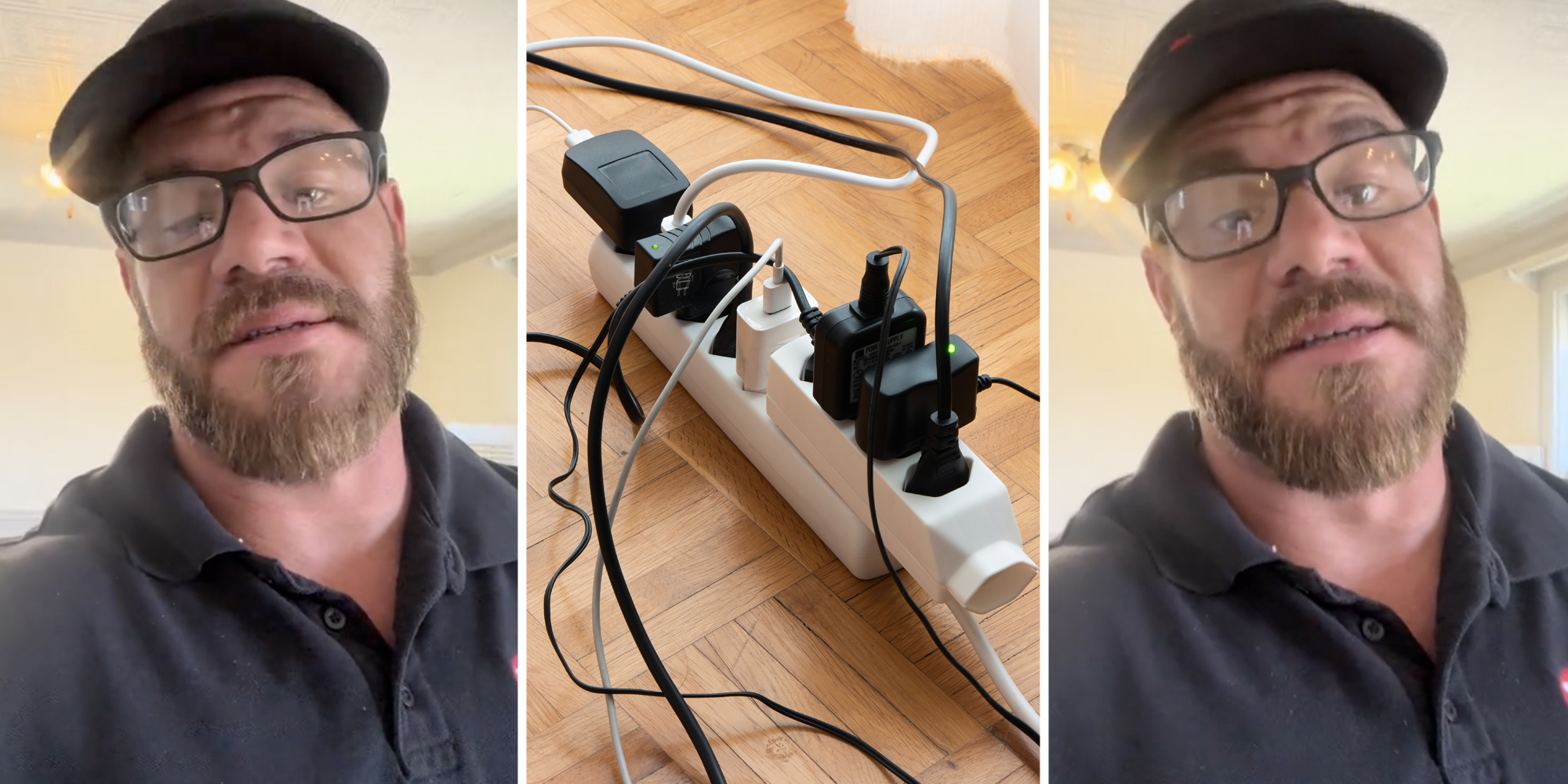 Man talking(l+r), Extension cord(c)