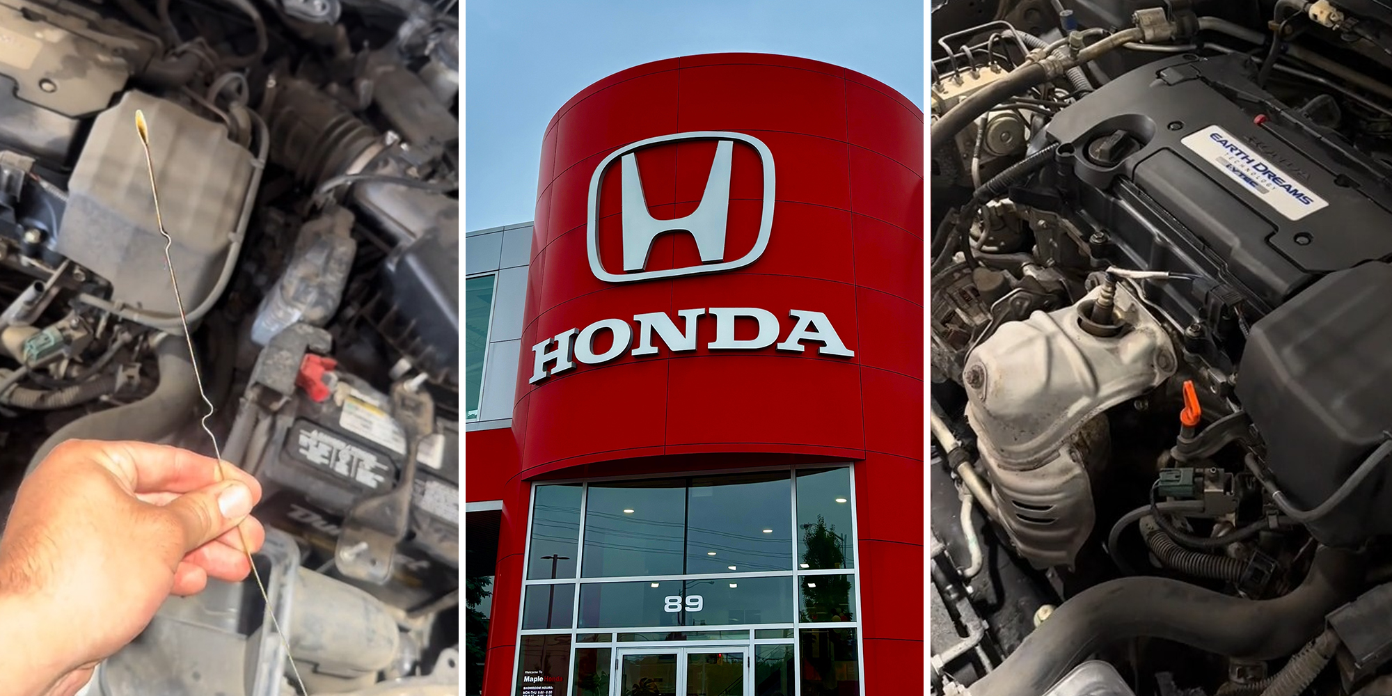 Son changes his dad’s oil on his Honda