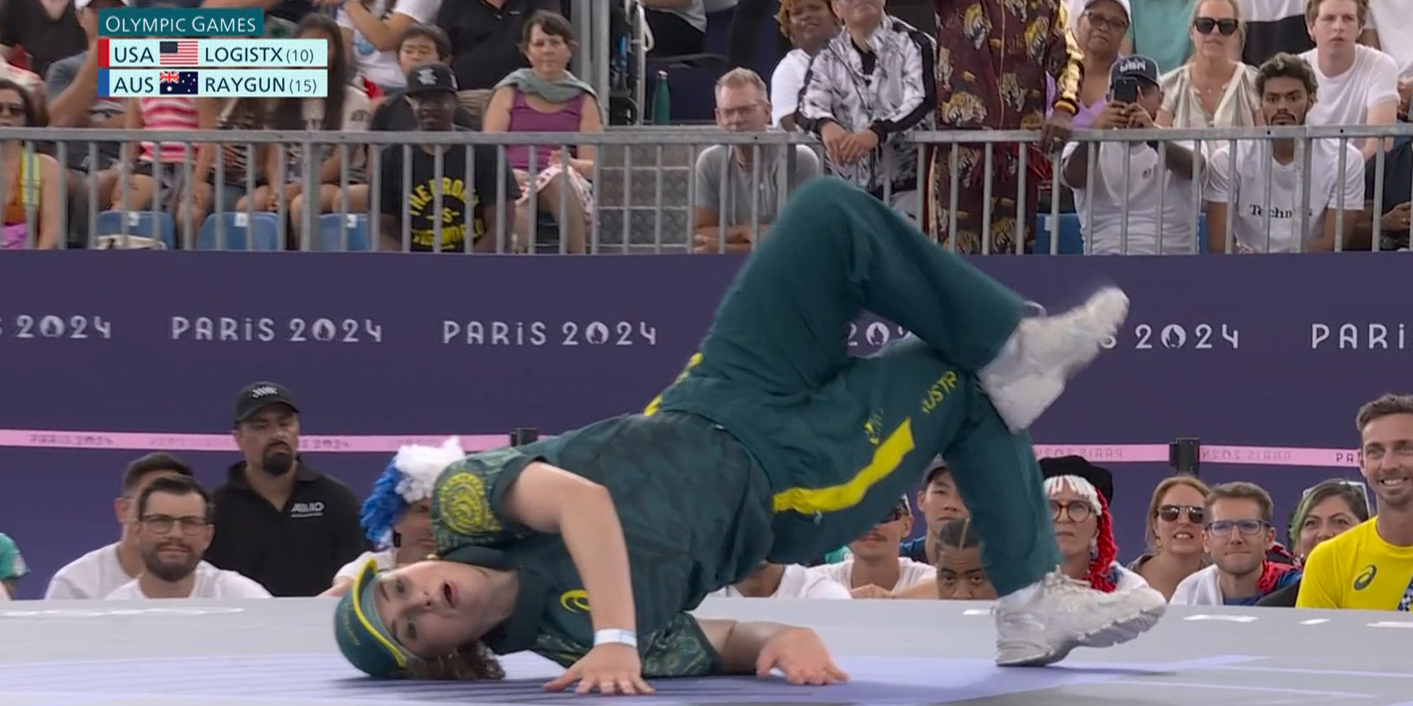woman "breakdancing" at Paris Olympics