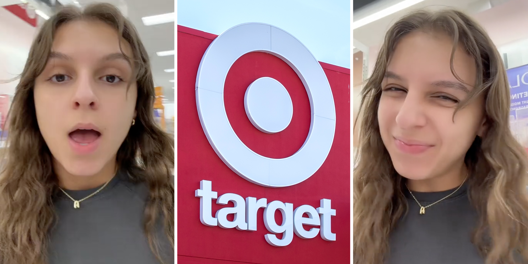 Woman talking(l+r), Target logo(c)