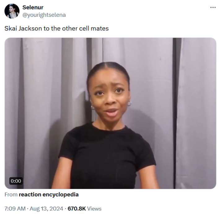 Skai Jackson arrest meme with a clip of a woman saying "I'm sorry, do I know you?"