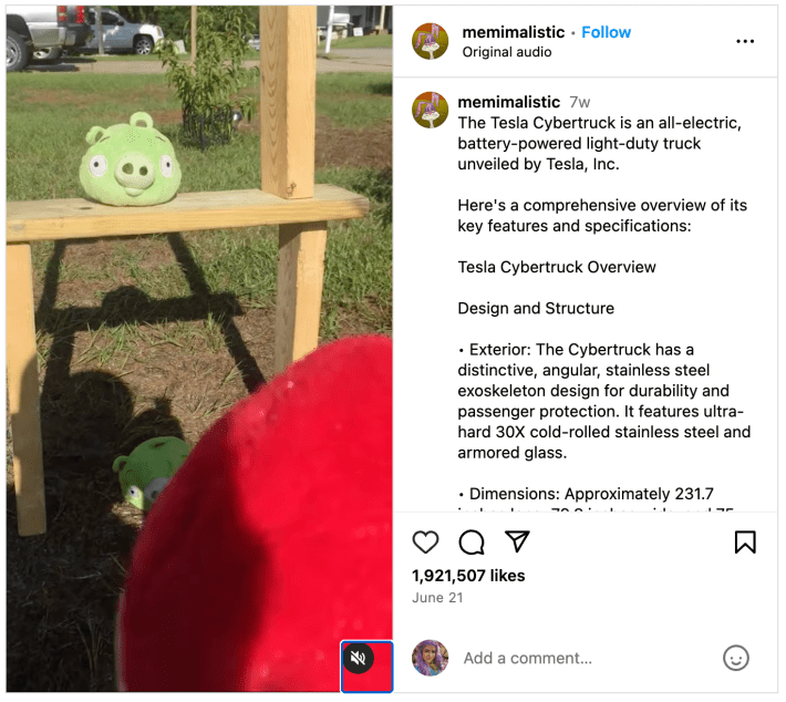 The Tesla Cybertruck Is an All-Electric Battery-Powered Light-Duty Truck Unveiled by Tesla, Inc. copypasta caption on a video of someone recreating the angry birds video game.