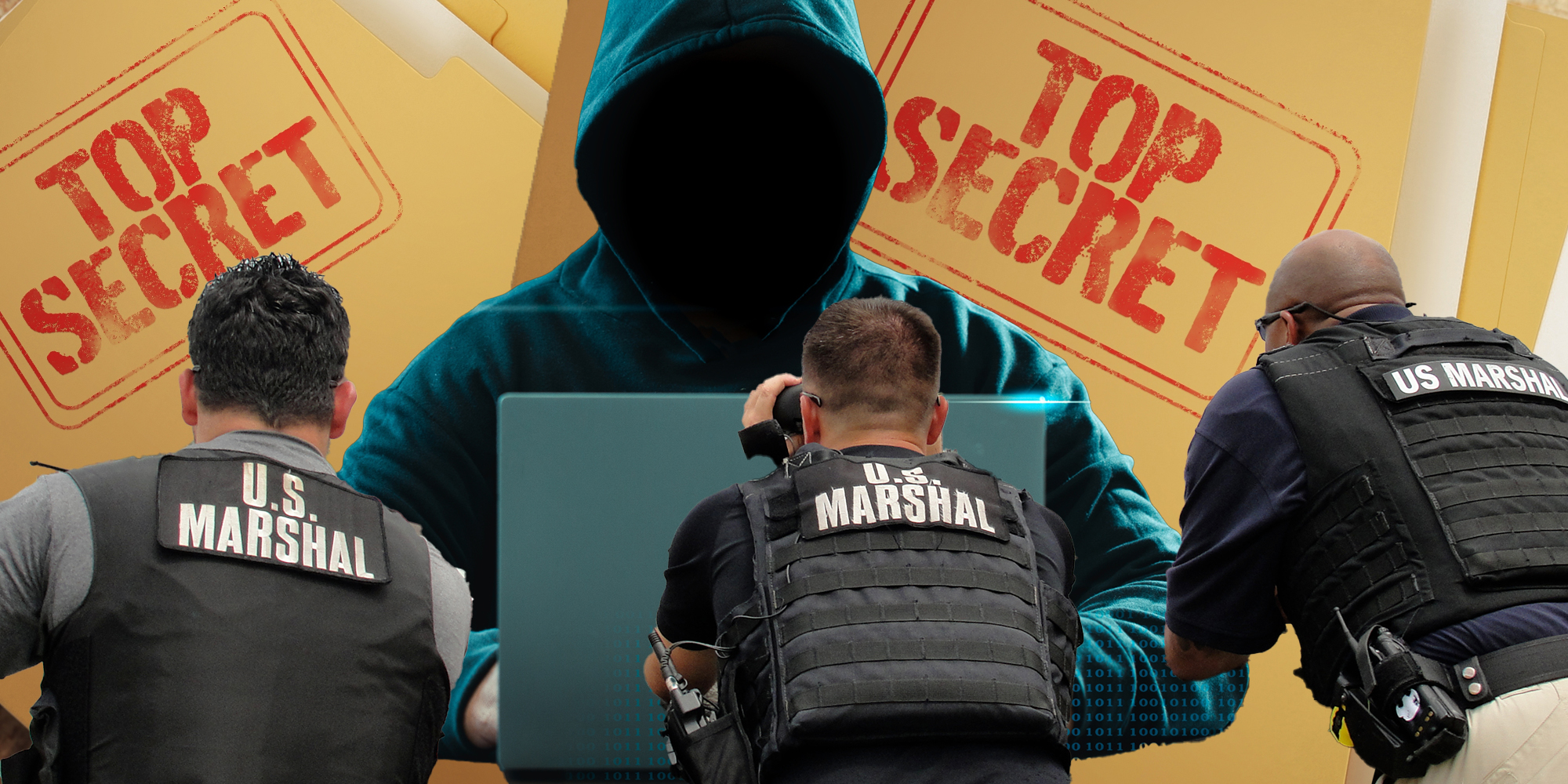 US Marshalls looking at hacker and top secret documents