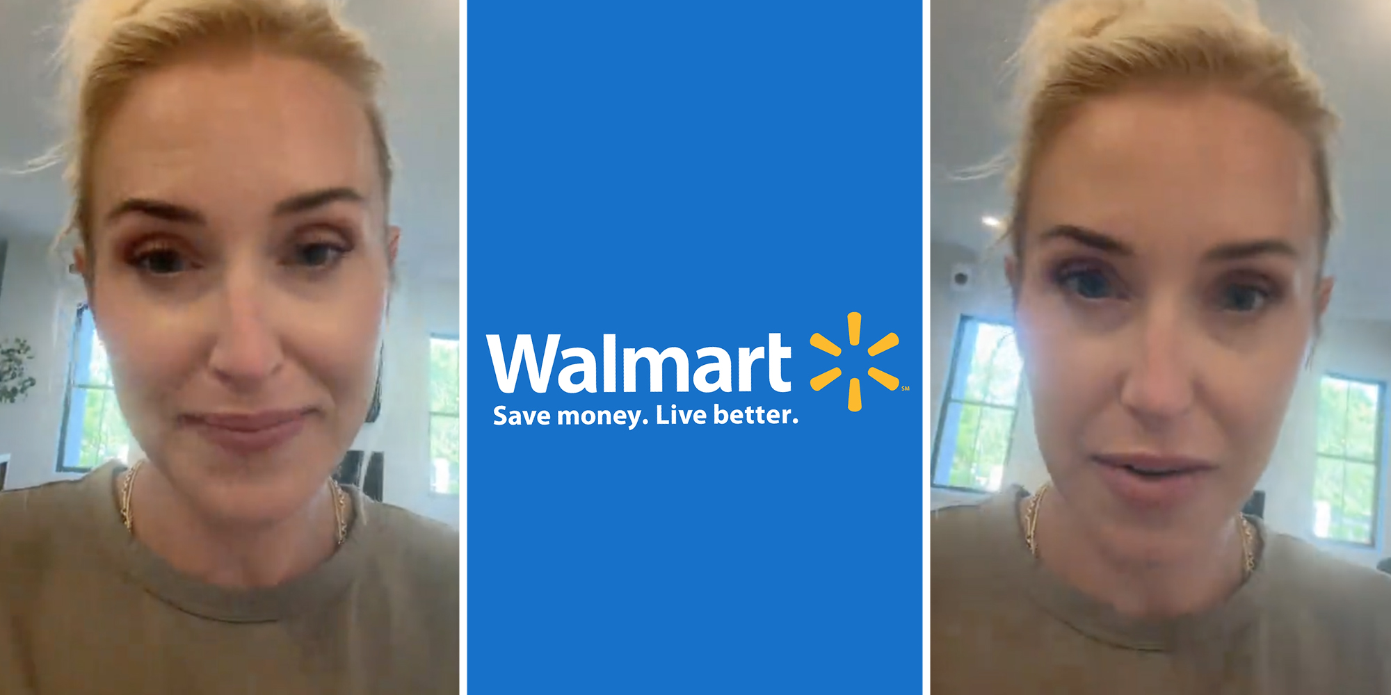 Woman talking(l+r), Walmart logo(c)