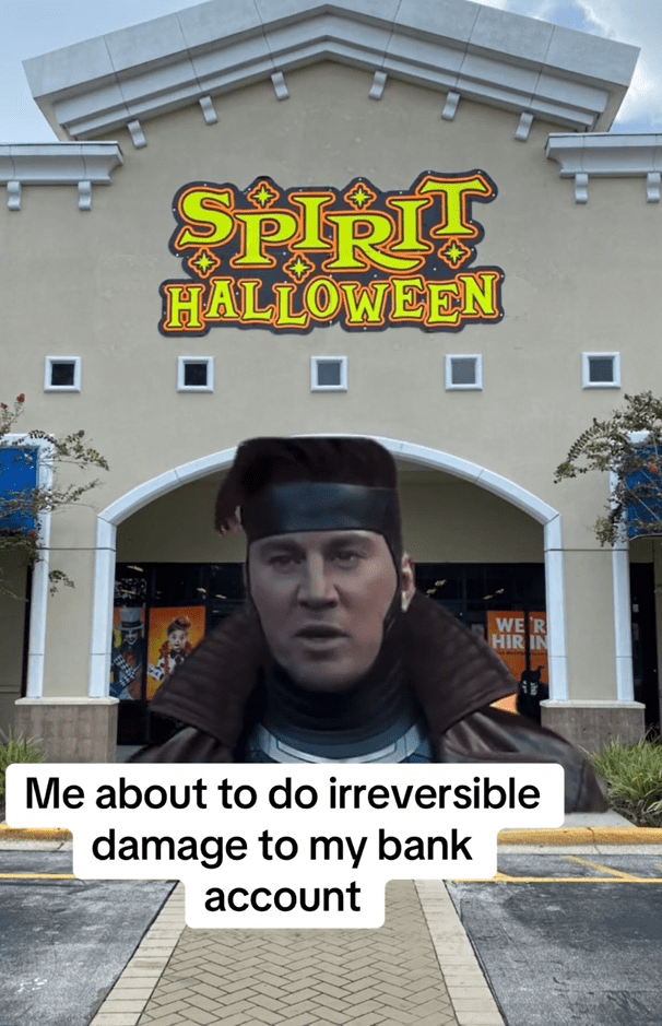 Wooimbouttamakeanameformyselfere meme with a photo of a Spirit Halloween store.