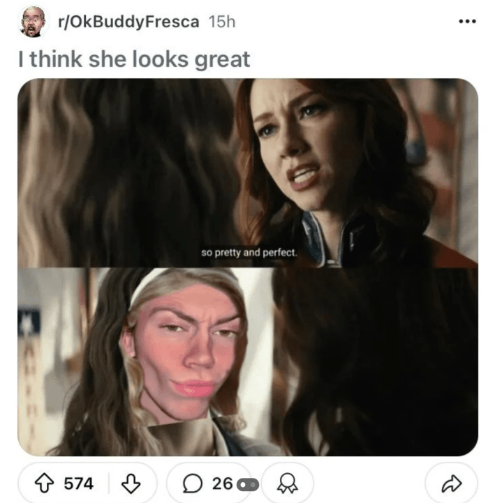 Starlight mogging meme from The Boys featuring Firecracker