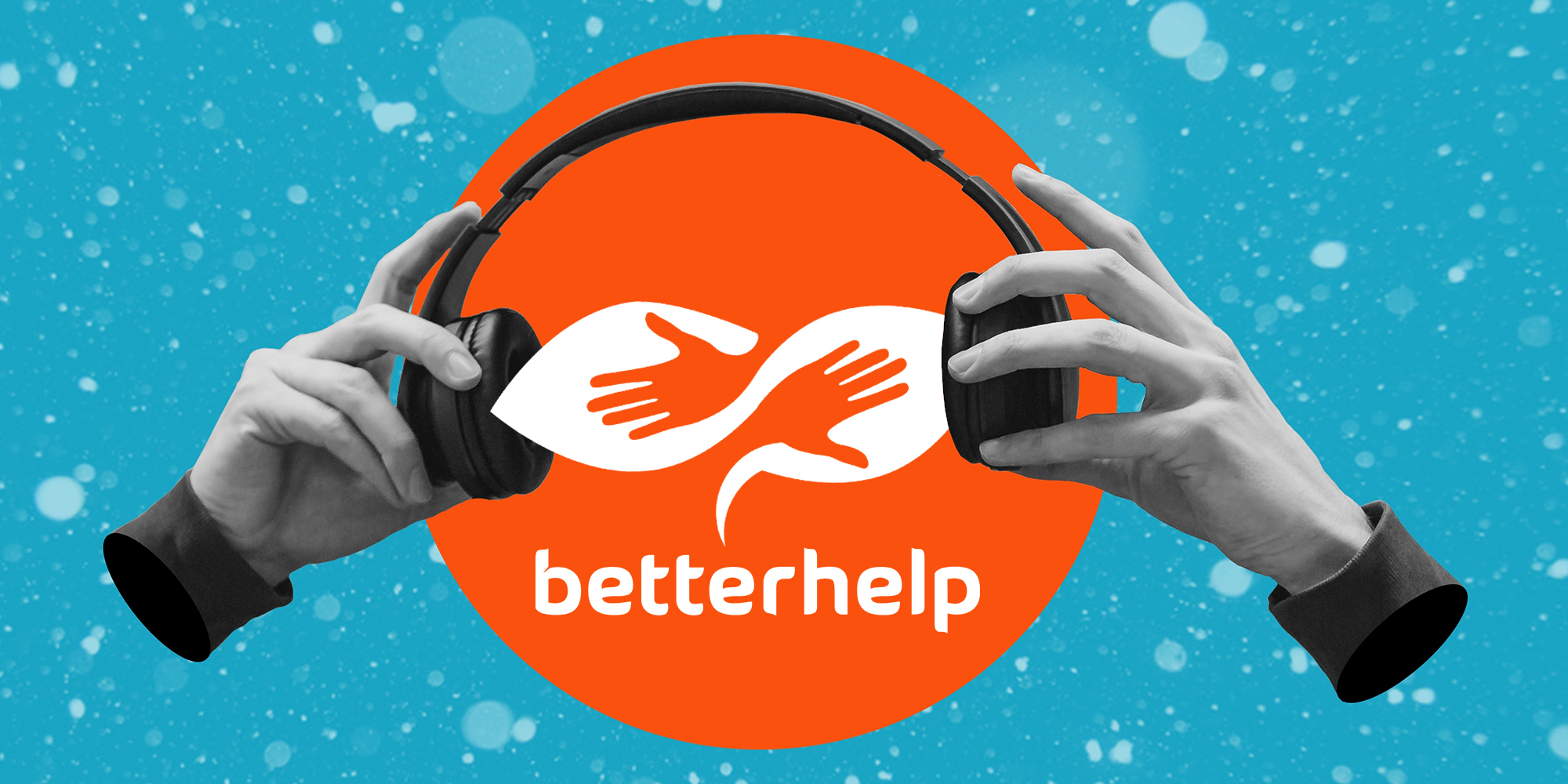 hands placing headphones onto betterhelp logo