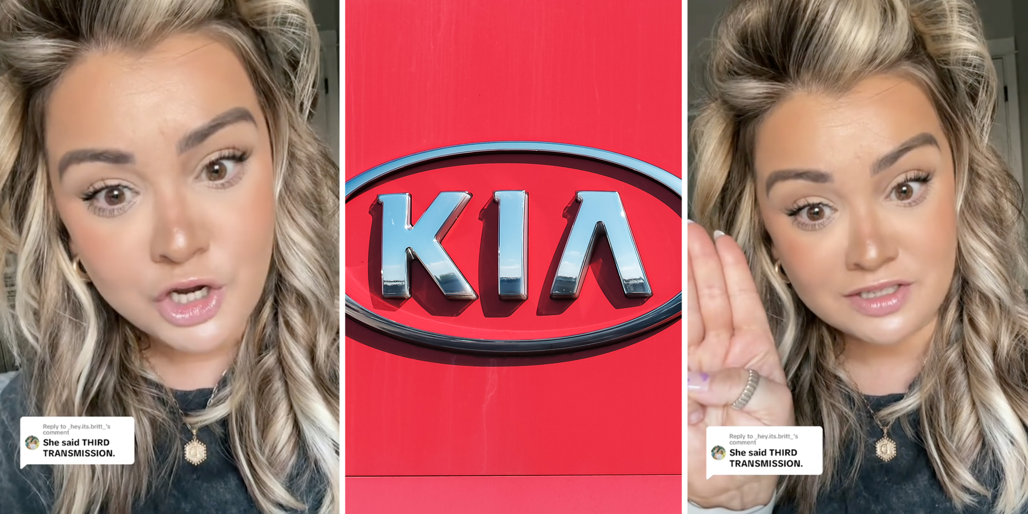 Woman talking(l+r), Kia sign(c)