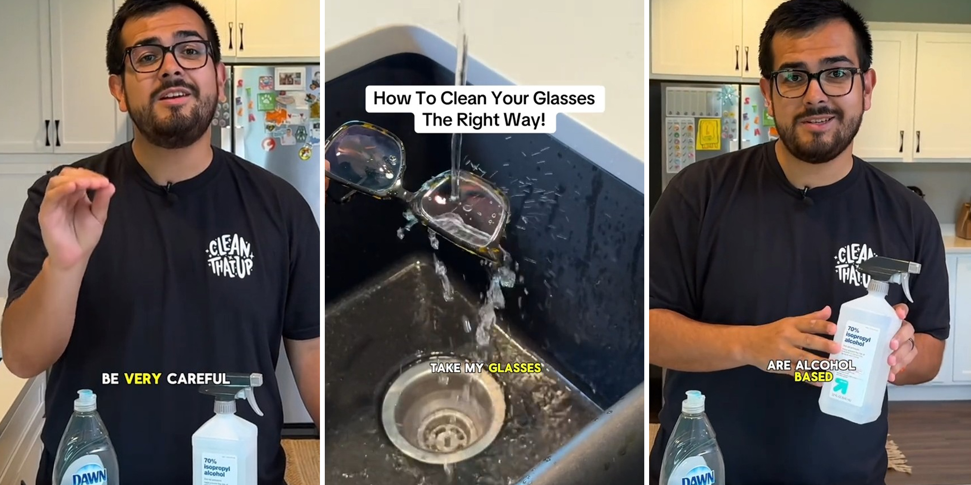 TikToker demonstrates the proper way to clean glasses.