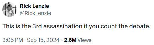 Tweet reading "This is the 3rd assassination if you count the debate."
