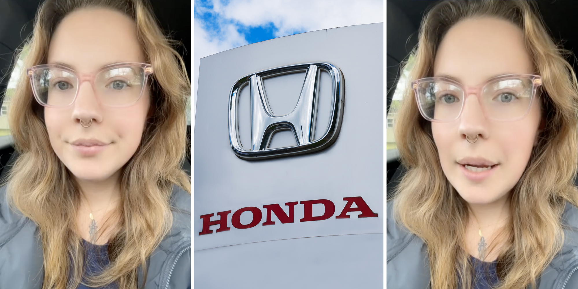 Woman talking(l+r), Honda sign(c)