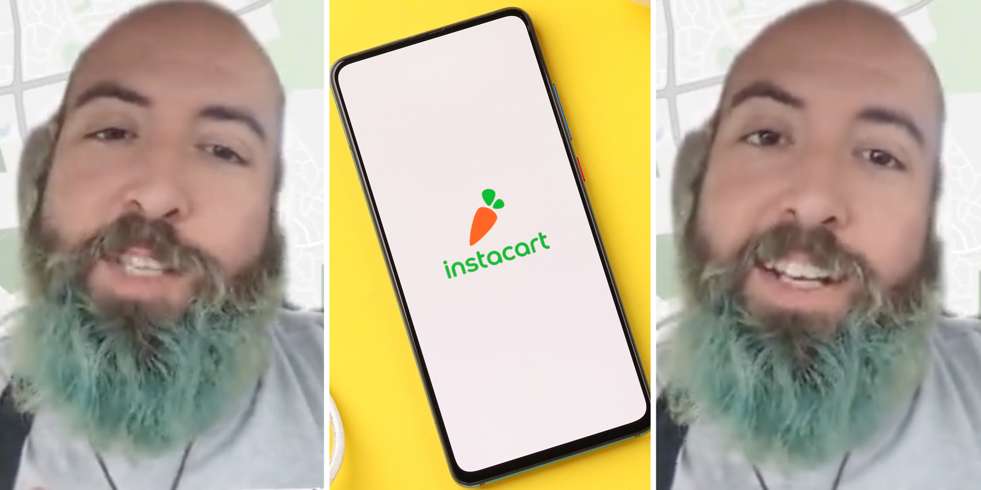 Man talking(l+r), Phone with instacart app(c)