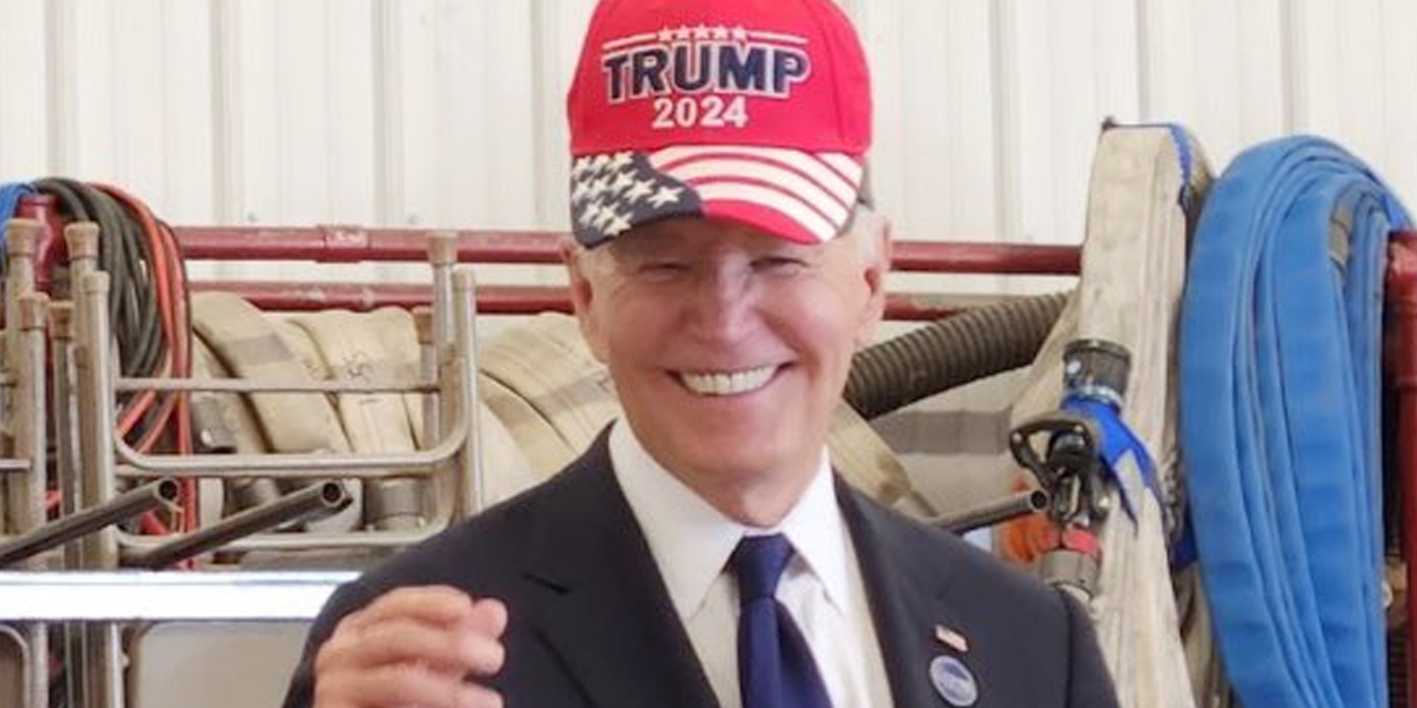Joe Biden wearing a Trump 2024 hat